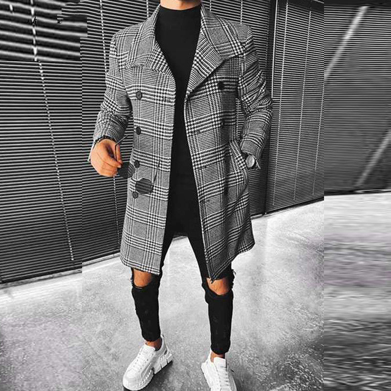 Plaid Double Breasted Lapel Coat Mid Length Coat